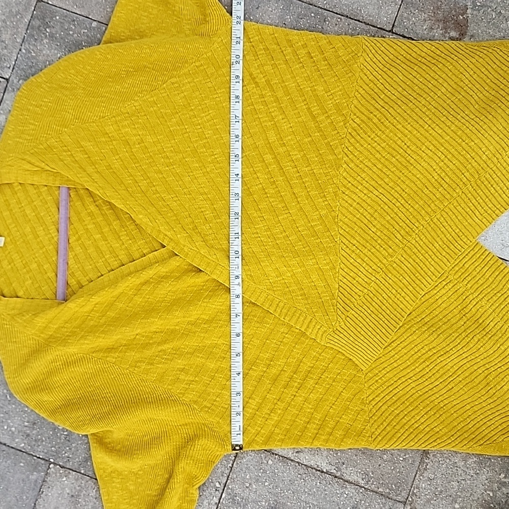 Eileen Fisher Drape Front Slub Cardigan Sz L Wool Linen & Silk Blend Mustard - Picture 9 of 12